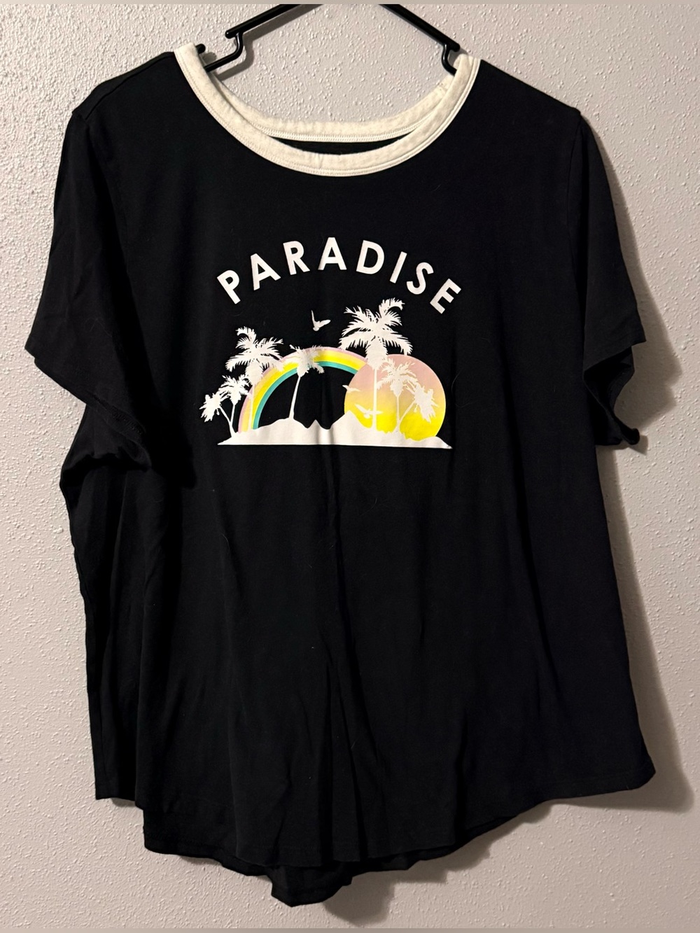 Paradise Graphic Black Tee with Rainbow Accent